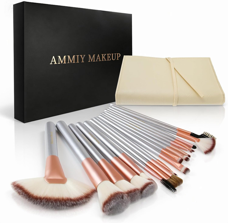 Ammiy 18-Piece Professional Makeup Brush Set with PU Leather Bag