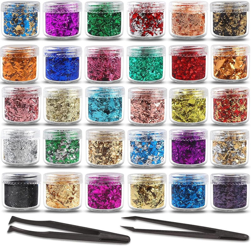 Gold Foil Flakes,30 Bottles Gilding Flakes Set,Gilding Flakes,Gold Leaf Flakes,G
