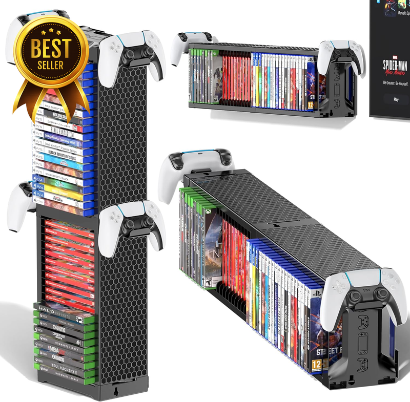 Video Game Storage Tower Rack PS5 PS4 Xbox Switch Game Stand Controller Holder