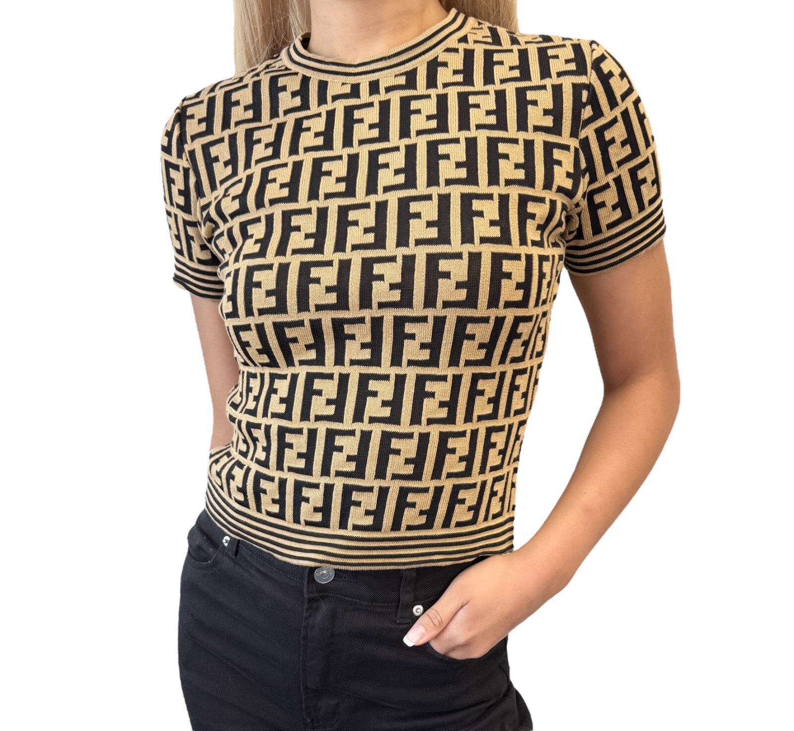 FENDI Vintage FF Logo Zucca Monogram T-shirt Knit Top #40