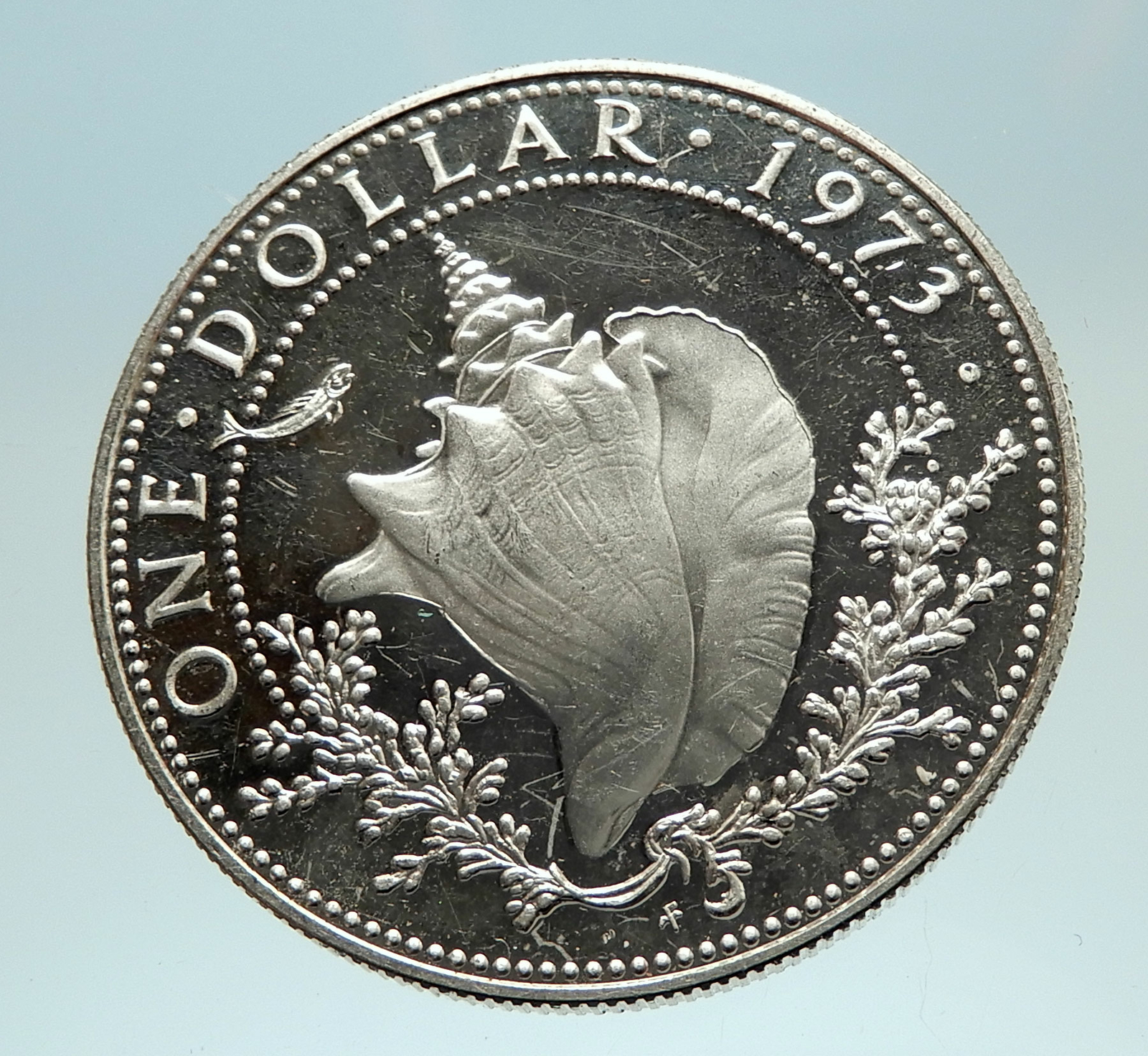 1973 BAHAMAS British Queen Elizabeth II w CONCH SHELL Silver