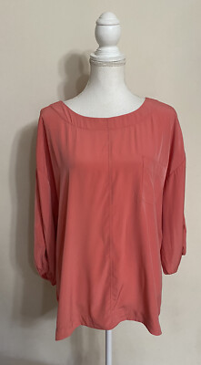 Wow! Chico's 3/4 Sleeved Coral Peach Satin Like Blouse Tee/Top- Size 2 (L) 12/14