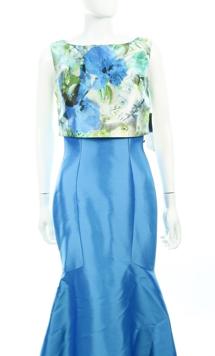Theia Artistic 176055 Blue Floral Print Boat Neck Evening Mermaid Dress Size 8