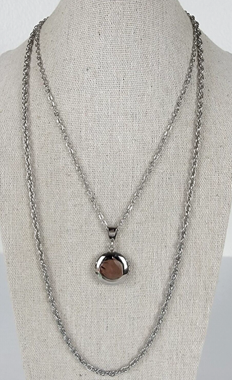 Vintage KMT Silver Tone Multi Chain Locket Charm Necklace 17