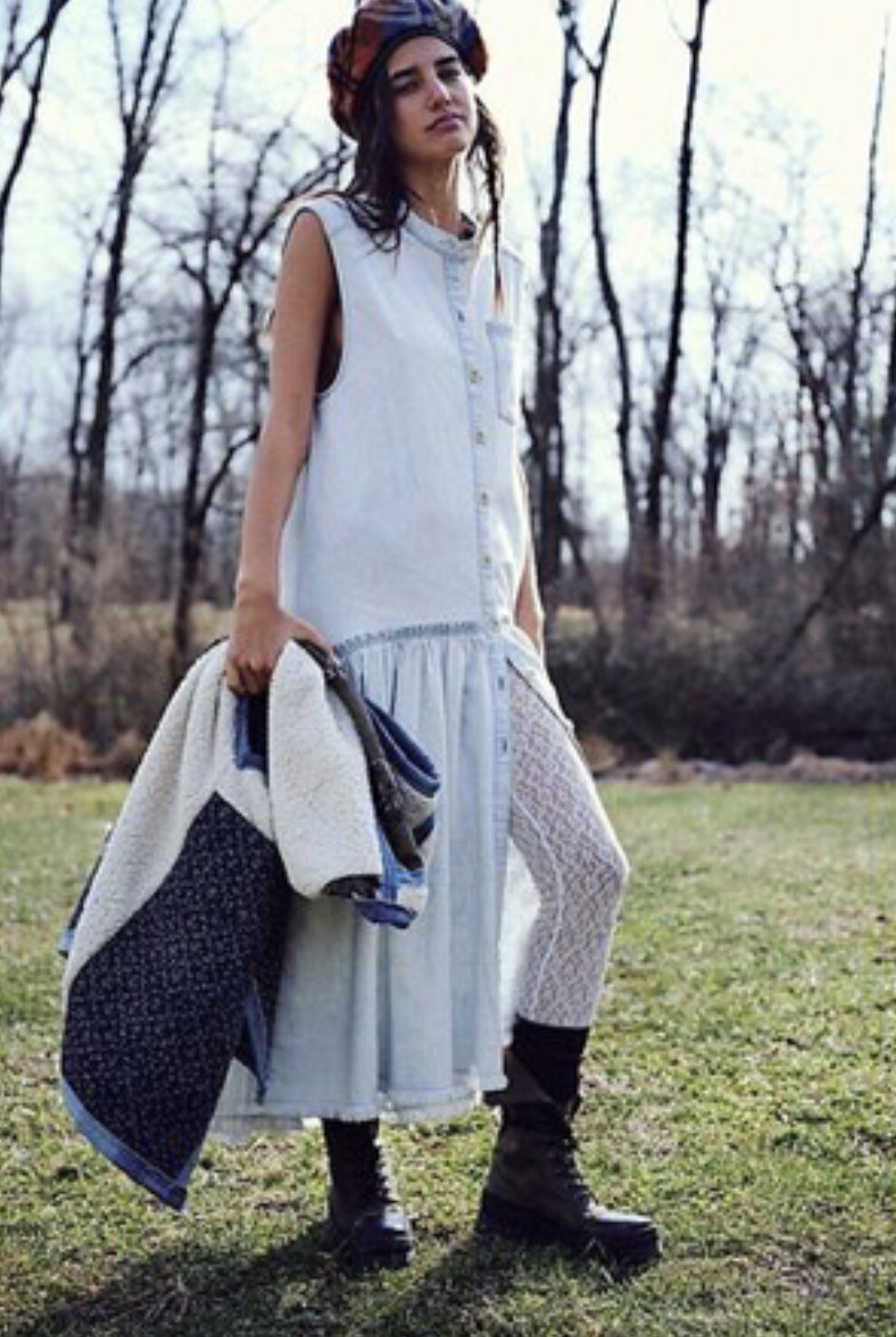 

Платье макси Free People Charlie Lt из денима с заниженной талией и напуском Duster  NWT, Light blue