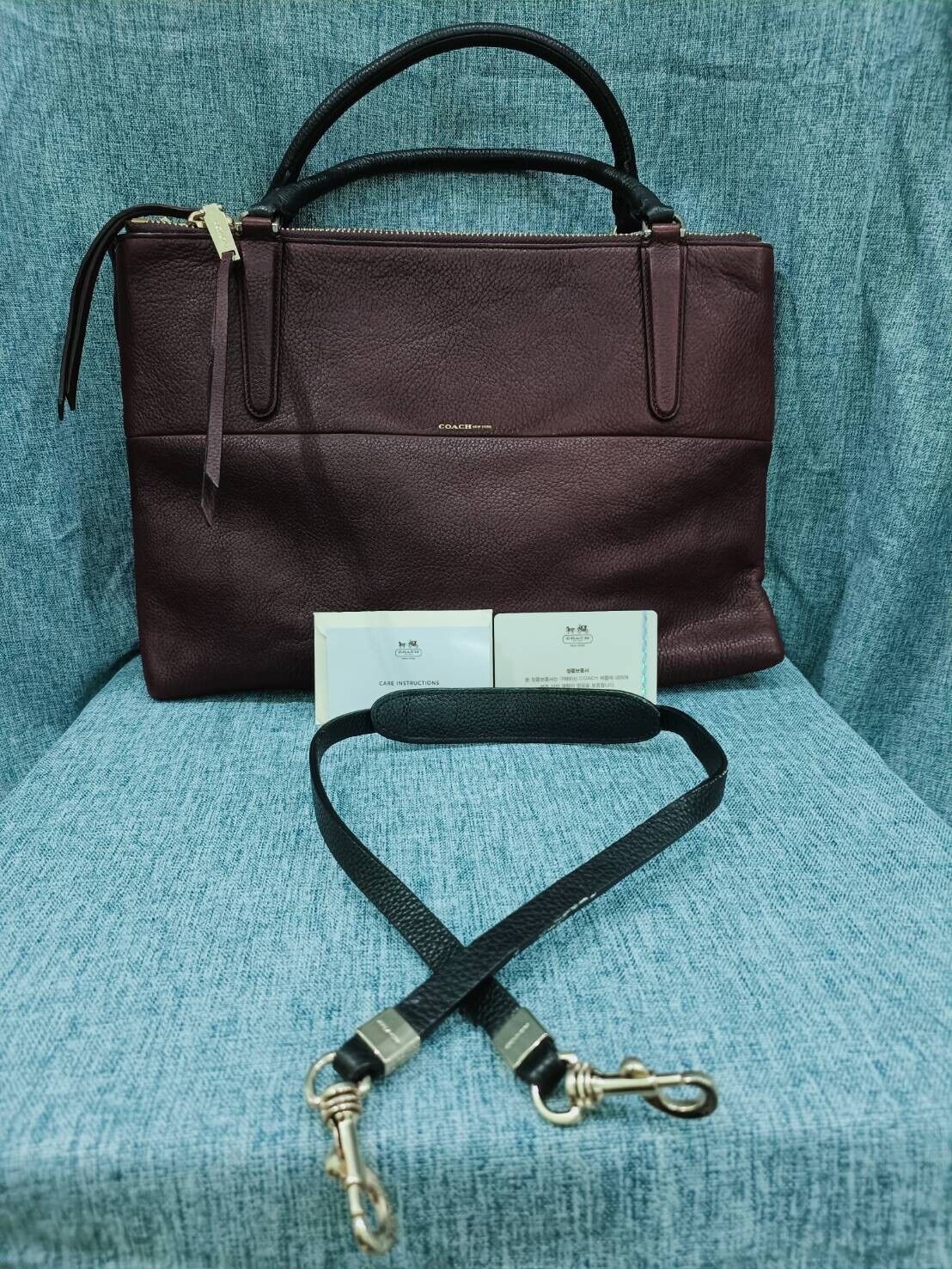 Coach 28160 Borough Pebbled Oxblood Leather Satchel Handbag Coach 28160 Borough Pebbled Oxblood Leather Satchel Handbag