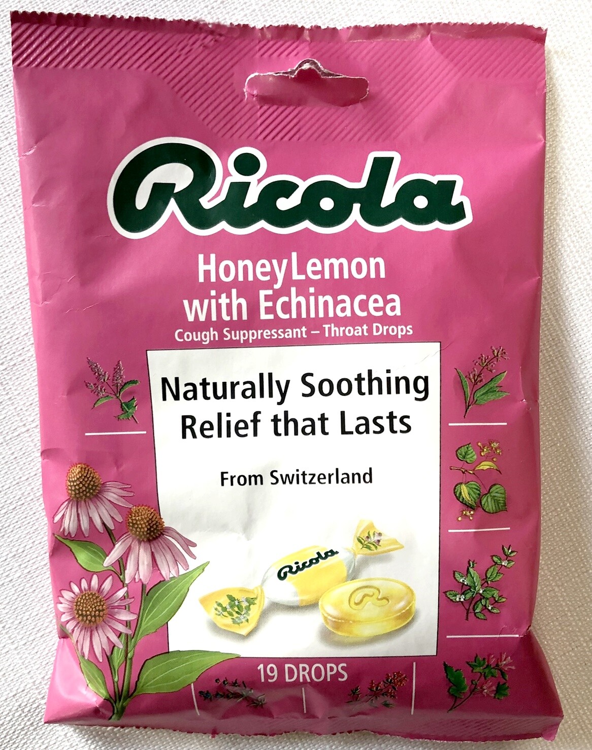 Ricola HoneyLemon with Echinacea Cough Suppressant Throat Drop 19 Count (4 Pack)