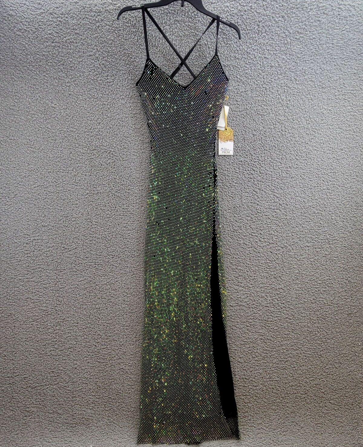 Say Yes to the Prom Embellished Sleeveless Strappy Gown Juniors' 1 Black Slit - Picture 2 of 15