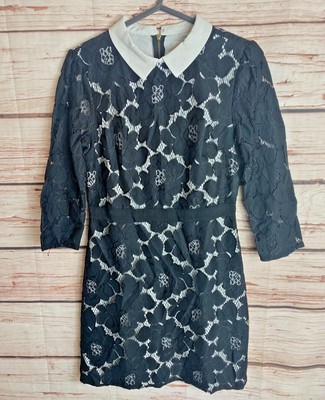 DRESS SIZE 8 DRESS PENCIL OASIS COLLAR LACE 3/4 SLEEVE WHITE BLACK WOMENS 3311