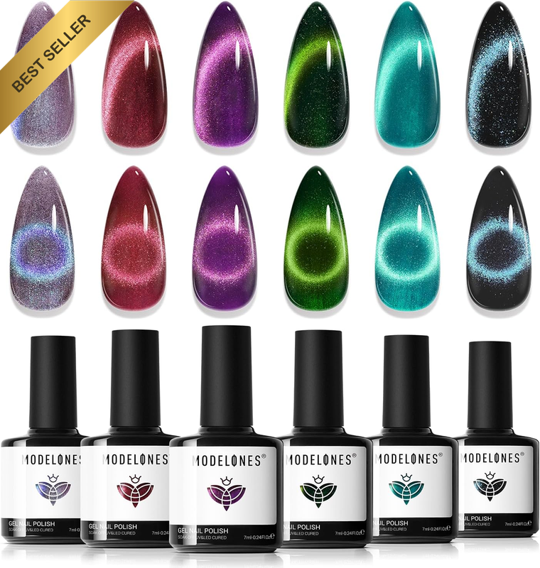 6 Colors Cat Eye Gel Nail Polish Set with Magnet, Sparkle Galaxy Series, Soak of