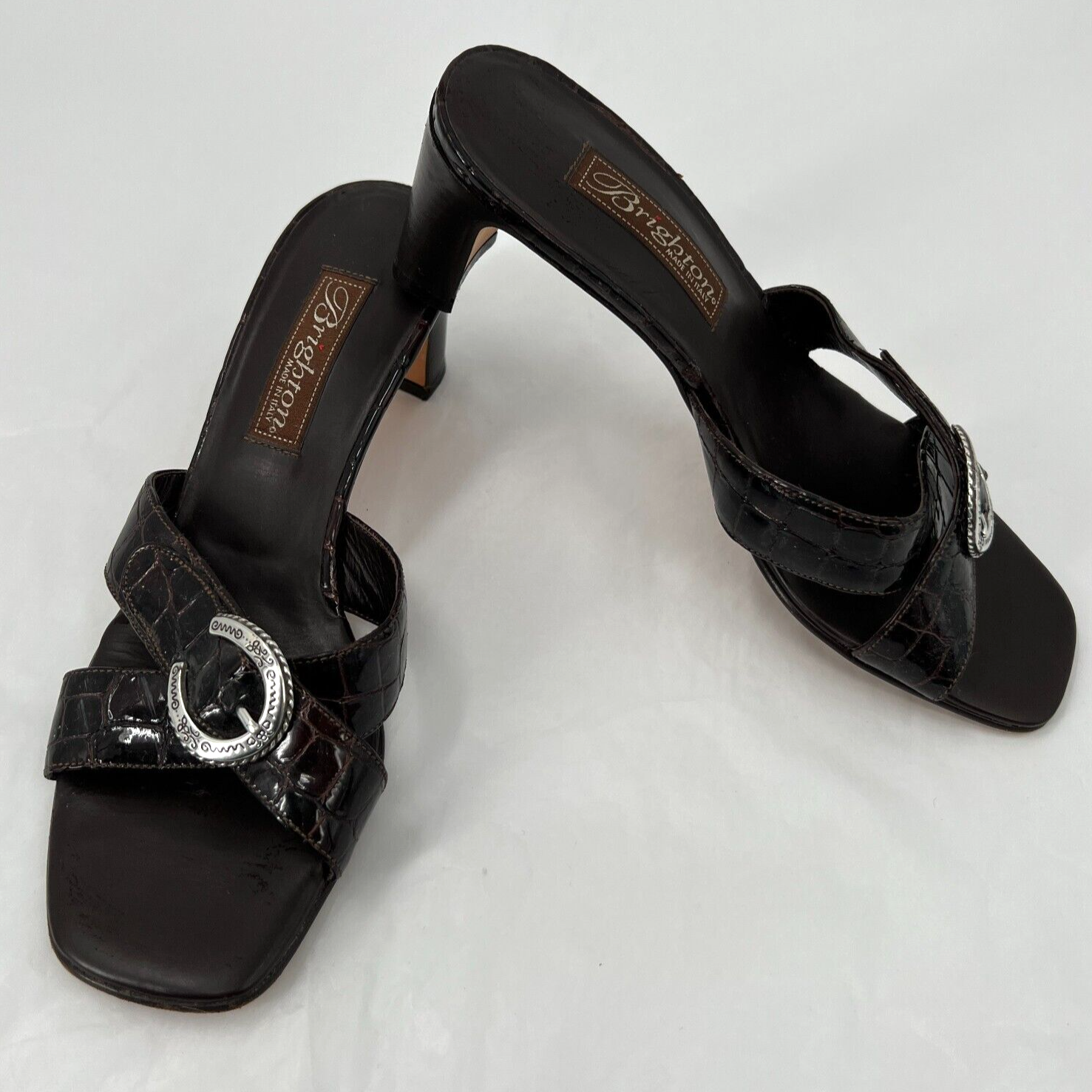 Brighton Shoes Women 6.5 Brown Leather Silver Buckle Tamyra Heel Made Italy  - | eBay