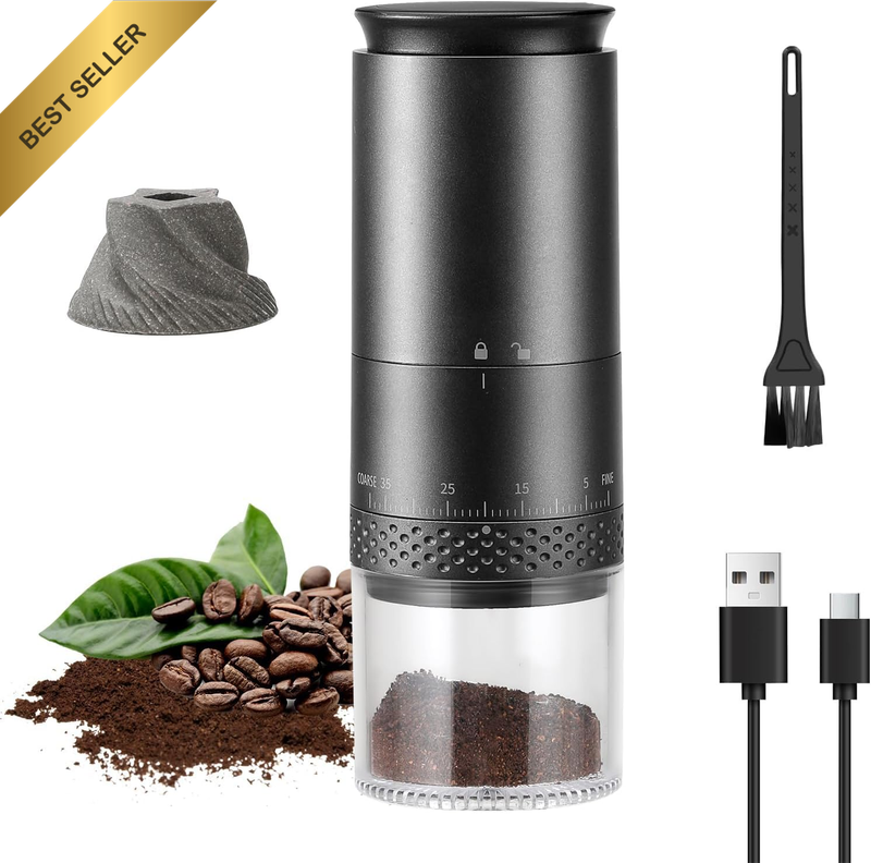 Portable Electric Burr Coffee Grinder 38 Settings LED Display USB Black