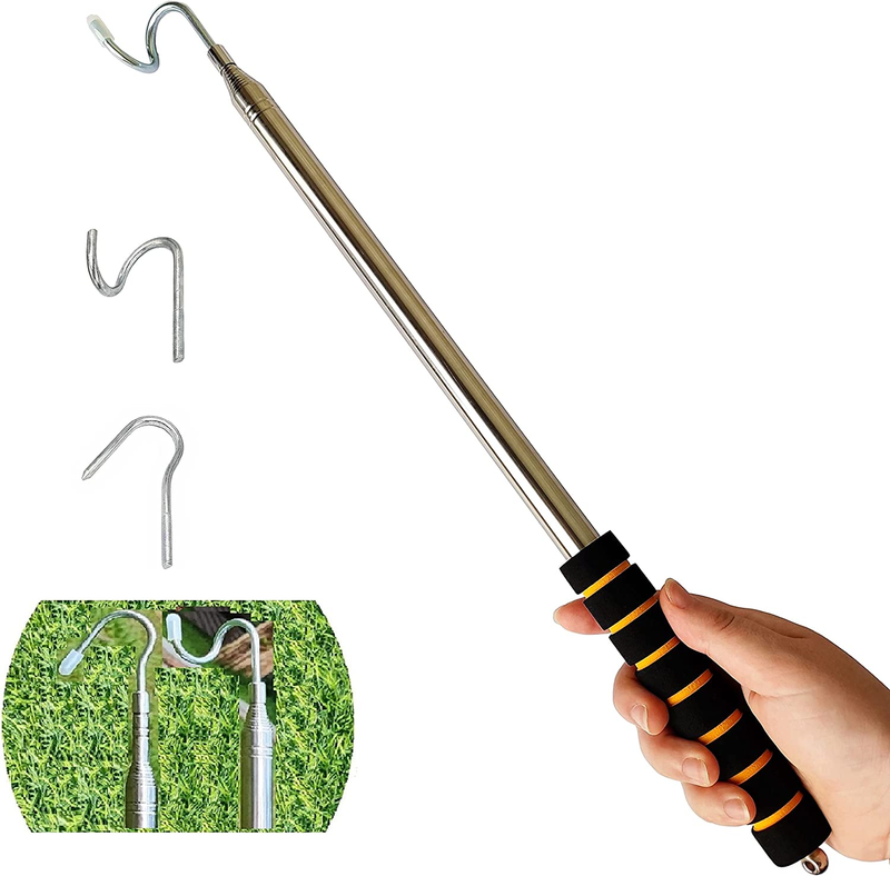 Bytcew Pickup Tool Telescopic Push/Pull Pole with Two Hooks Extends to 9.8 Feet(