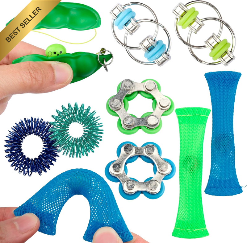 Sensory Fidget Toy 10 Set Flippy Roller Bike Chain Fidget Spinner and Marble Fid