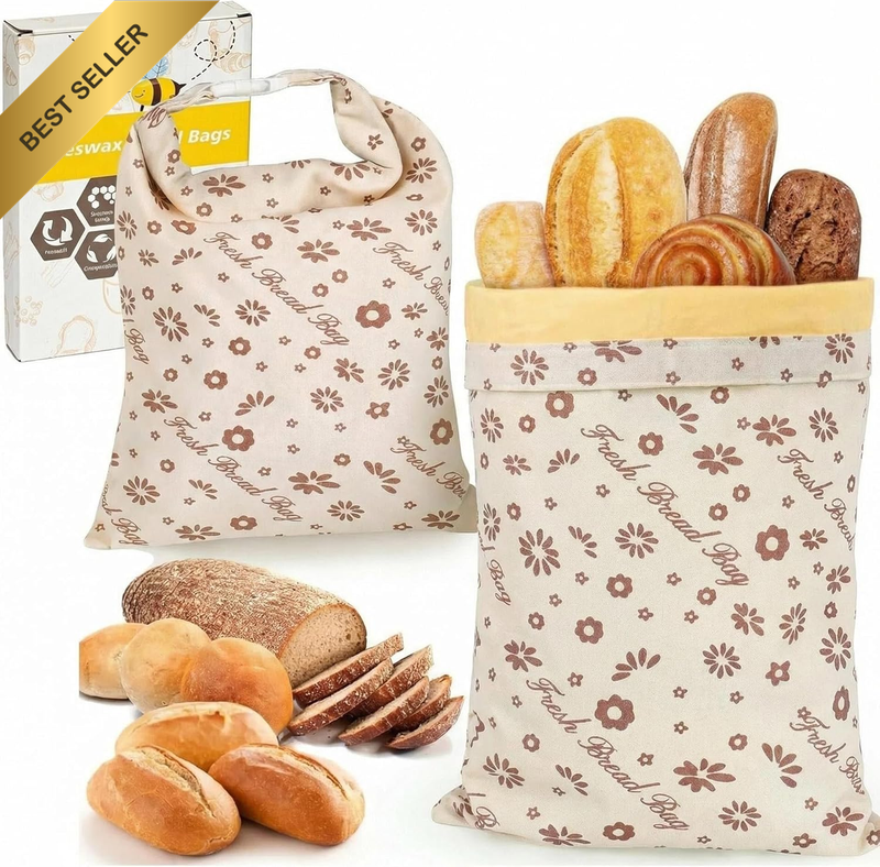 2 Pack Extra Large Beeswax Bread Bags – Reusable Cotton Linen Bread Storage Bags