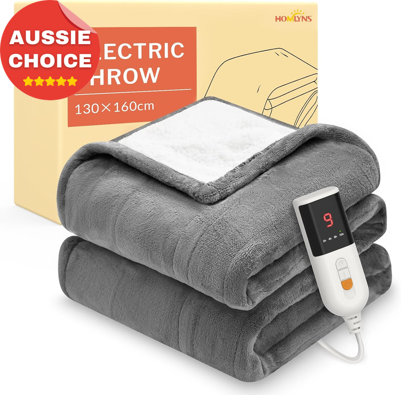 Electric Heated Throw Blanket Soft Grey 160x130cm 9 Heat Settings Warm Soft