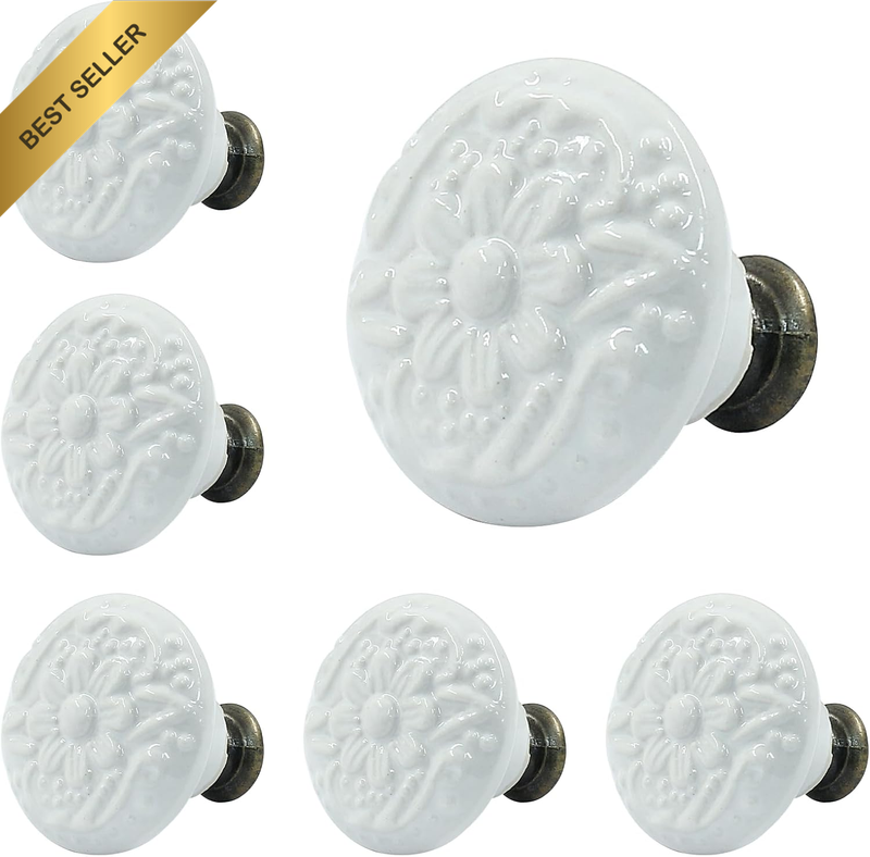 White Ceramic Knobs and Pulls for Drawer, Dressers, Cupboard, Closet - 34Mm / 1.
