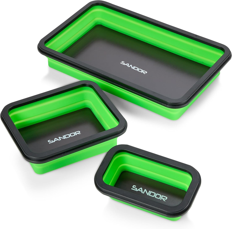 Collapsible Magnetic Parts Tray Set - 3 Different Size Tool Trays