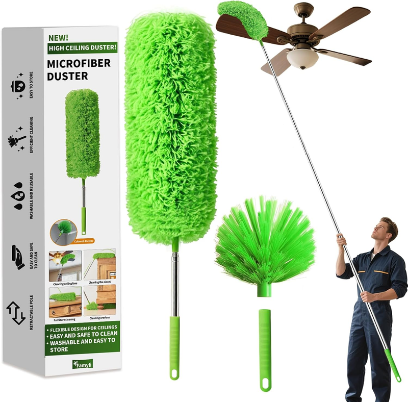 Cobweb Duster Extendable 110in Telescoping Pole Ceiling Fan Microfiber Washable