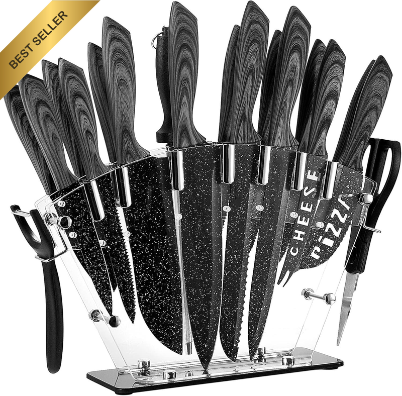 19PCS Kitchen Knife Set with Block, Stainless Steel Chef & Steak Knives Grey