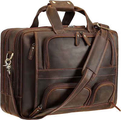 Polare Full Grain Cowhide Leather 17 Laptop Large Briefcase for