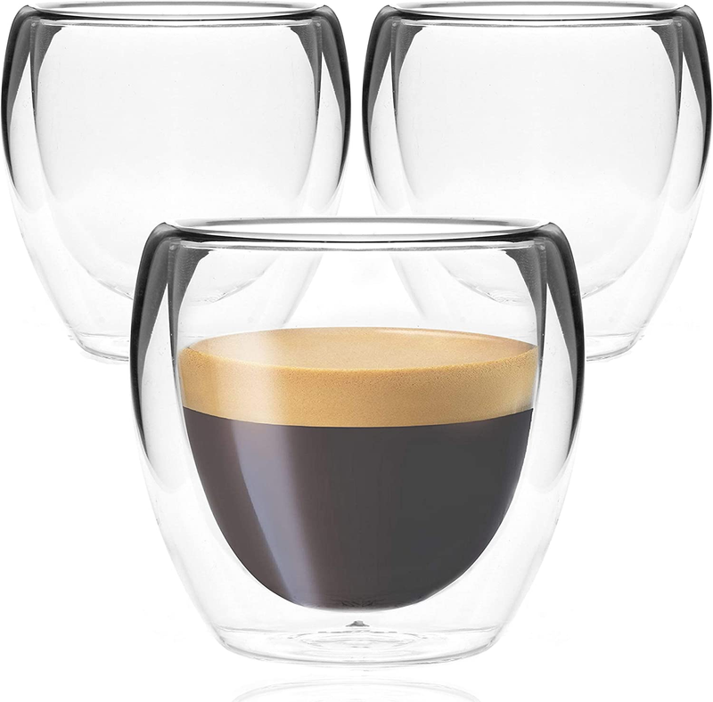 Youngever 3 Pack Espresso Cups, Double Wall Thermo Insulated Espresso Cups, Glas