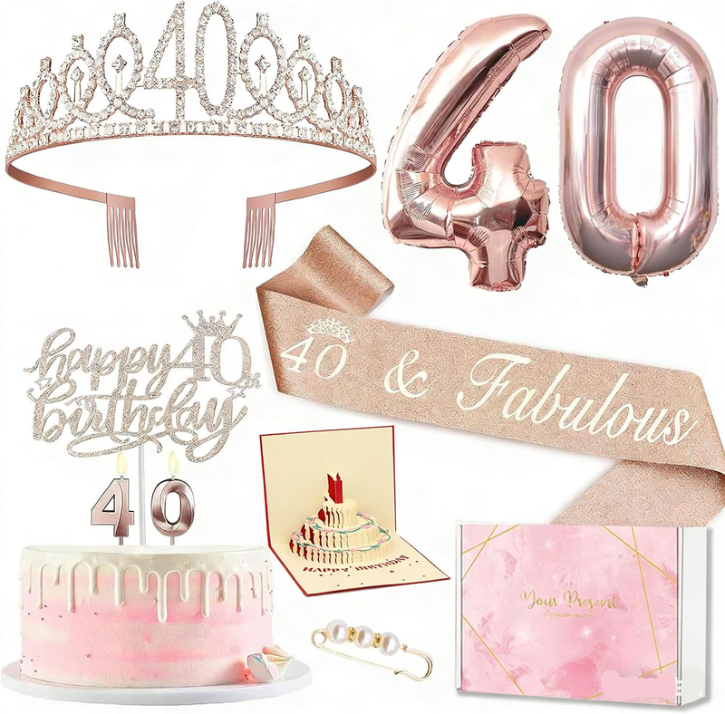 40Th Birthday Decorations Women, Include 40Th Birthday Sash and Crown, Cake Topp