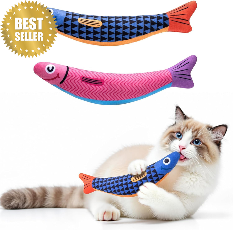 Cat Toys Saury Fish 2 Pack with Catnip Crinkle Sound,Colour May Vary