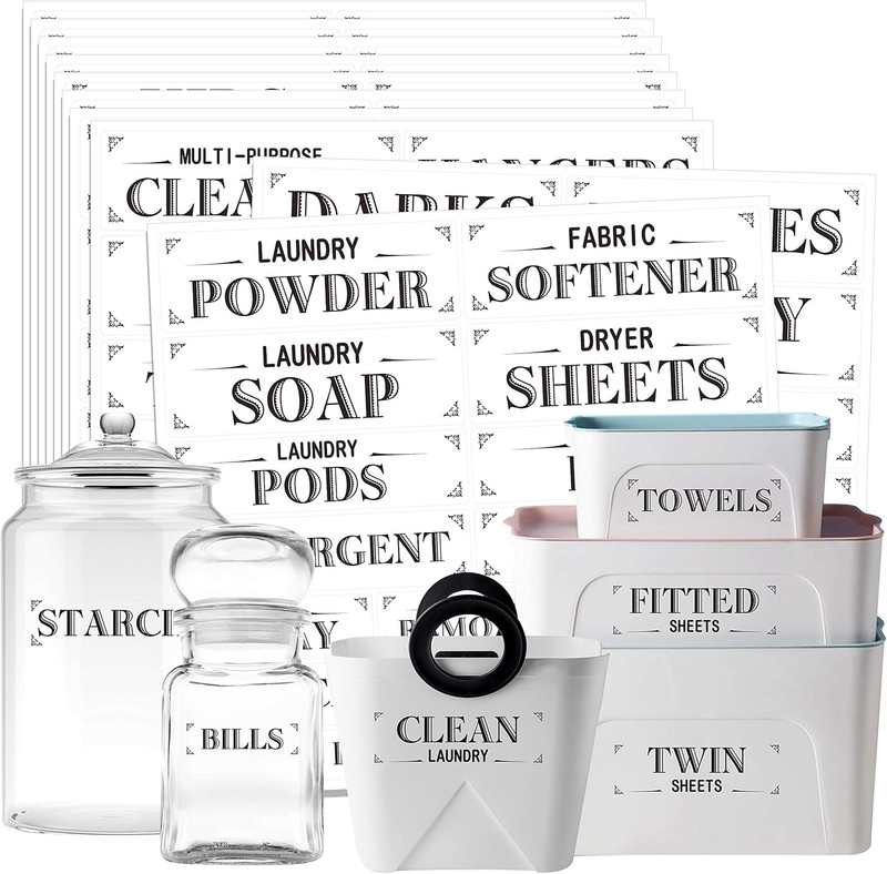 242 Pcs Laundry Room Organization Labels Printed Customizable Water Resistant