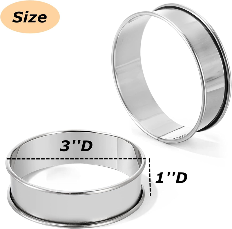 20 Pieces English Muffin Rings, Stainless Steel Crumpet Rings, 3 Inch Double Rol