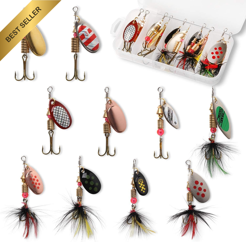 10Pcs Fishing Lure Spinnerbait, Bass Trout Salmon Hard Metal Spinner Baits Kit w