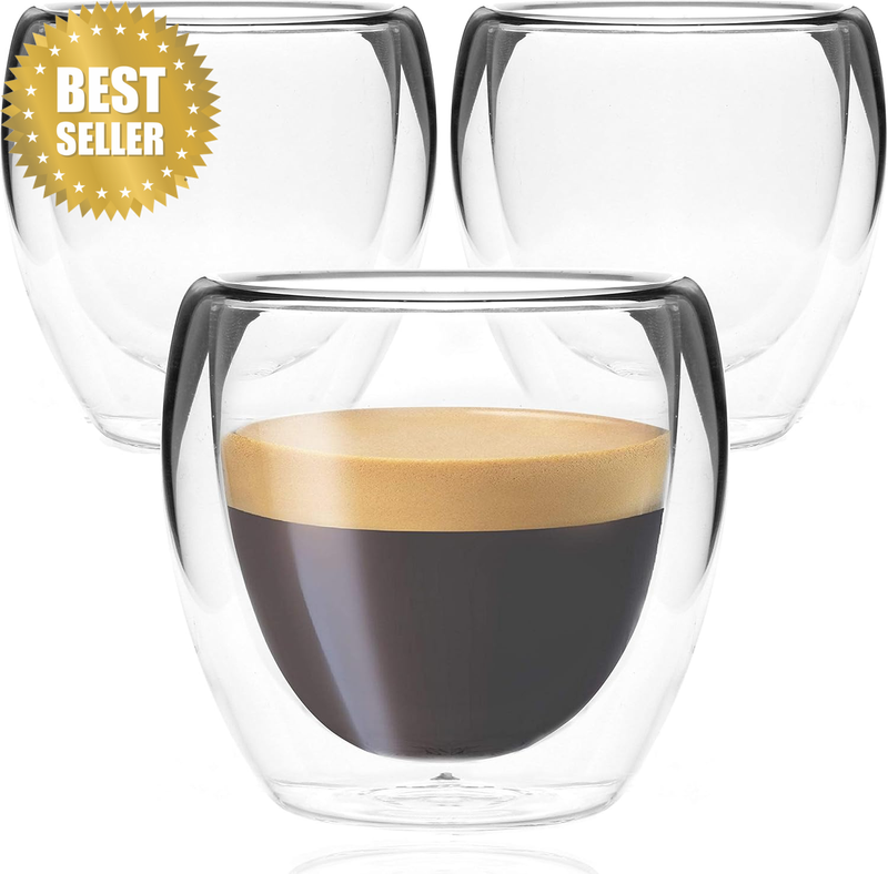 3 Pack 150ML Espresso Cups, Double Wall Thermo Insulated Espresso Cups, Glass Co