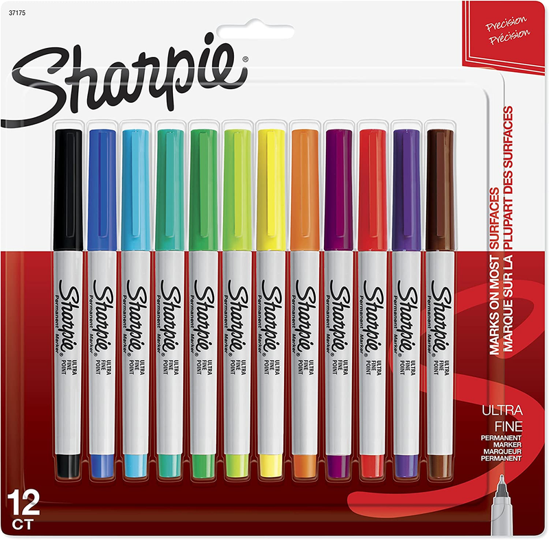 Permanent Markers, Ultra Fine Point, Assorted Colors, 12 Cou