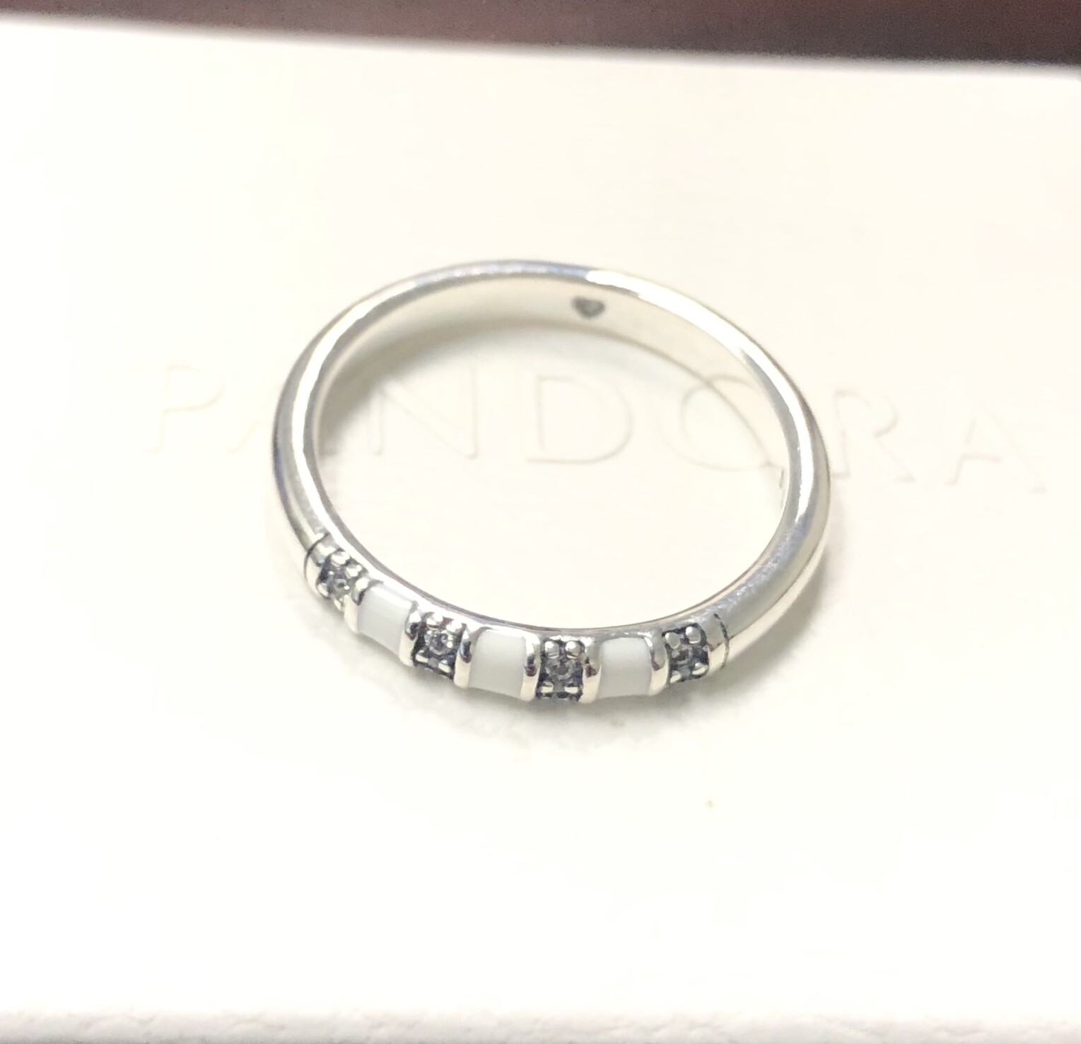 Paso h13 リング Mサイズ(8号、9号前後) Pandora White Stripes, Exotic Stones, Ring #198052CZ +HINGED