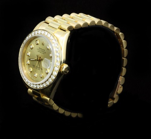 Rolex Midsize Datejust 31 mm President 18K Gold Diamond Bezel QuickSet 68278