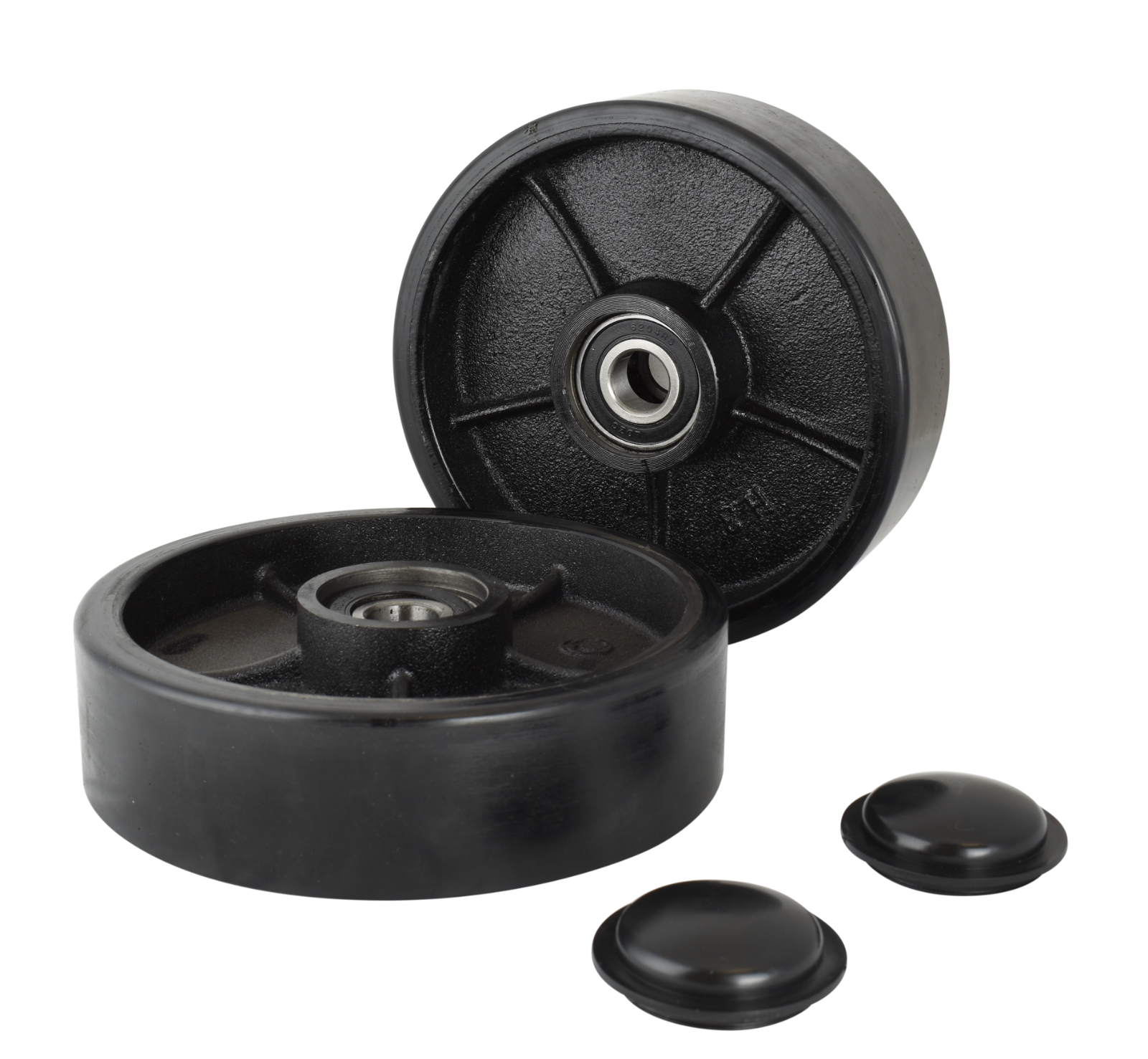 Pallet Jack/Truck Steering Wheels 7" Set with Axle, Fasteners & Protective Caps