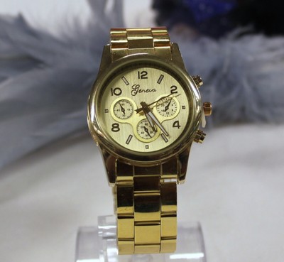 3 Eyes Geneva Golden Metal Band Fashion Watch for women