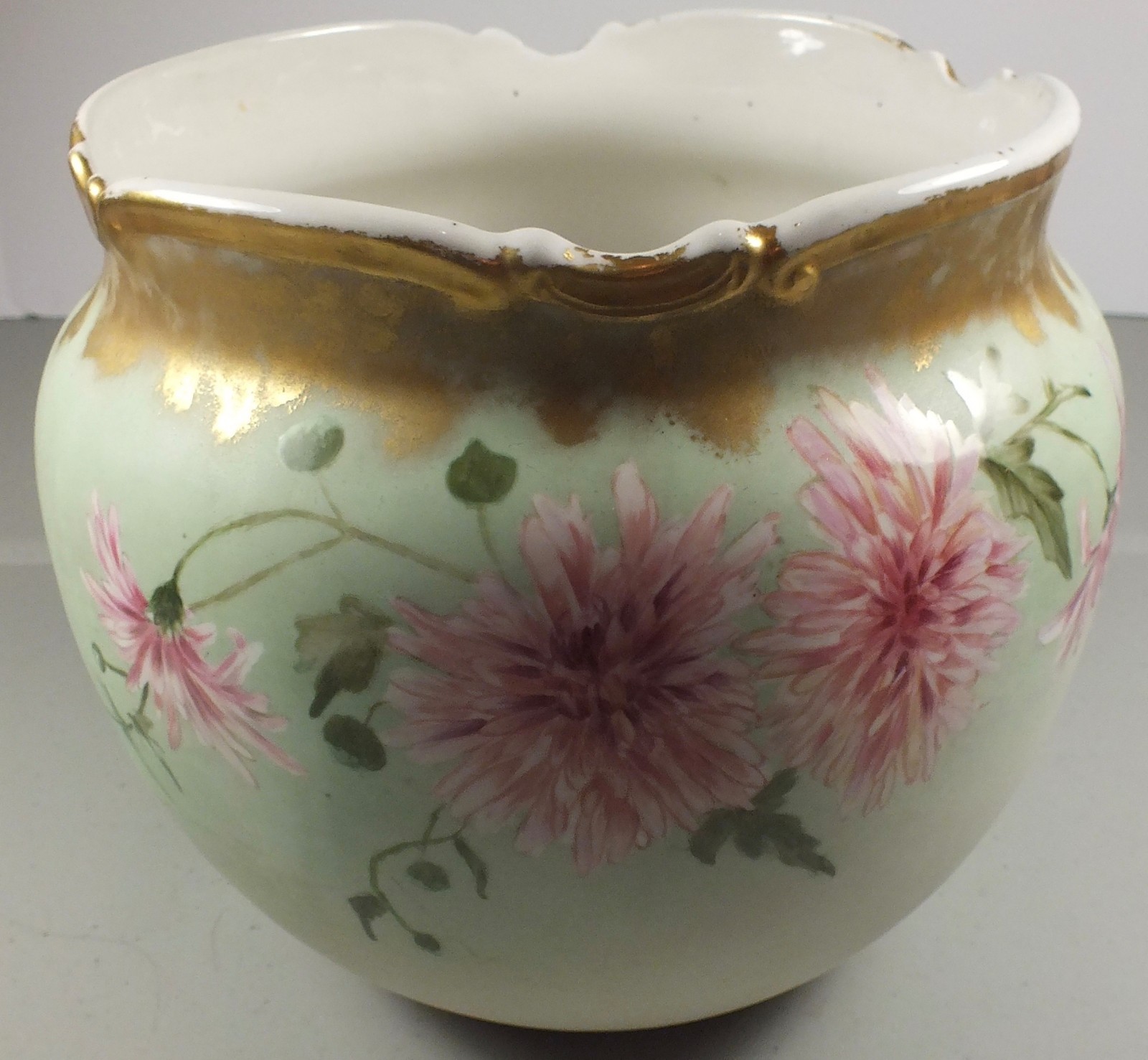 Antique KTK Knowles Taylor China LG Hand Decorated Planter Bowl Vase ~Fancy Top