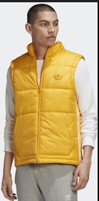 Adidas Men Down Vest Puffer  Jacket Padded  Yellow Athletic  NWT