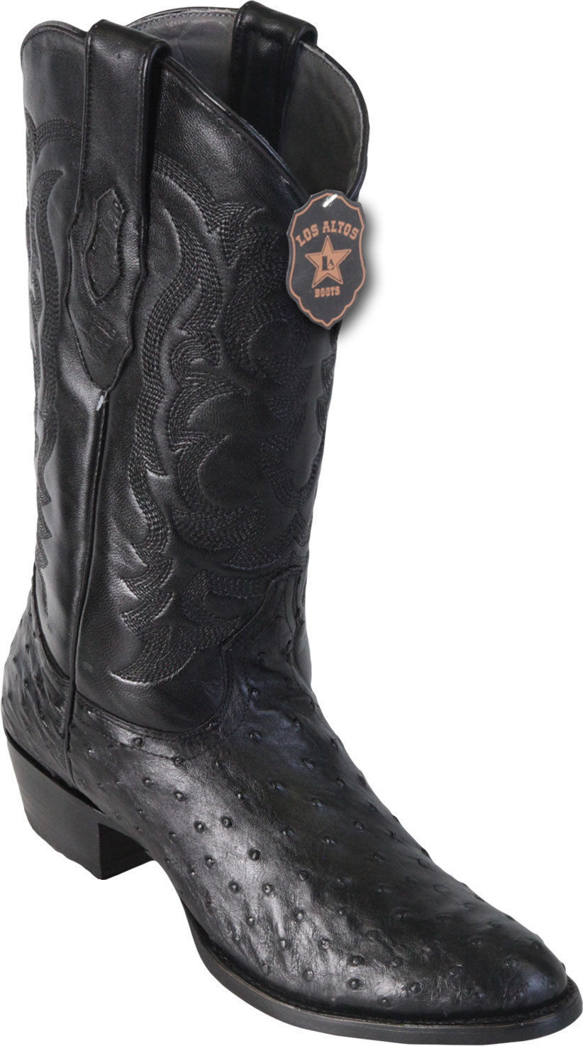 Pre-owned Los Altos Boots Los Altos Men Genuine Black Full Quill Ostrich Round Toe Western Cowboy Boot D