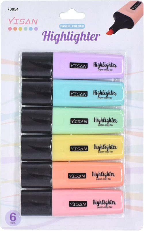 YISAN Highlighters Pastel Markers,Chisel Tip 6 Assorted Colo