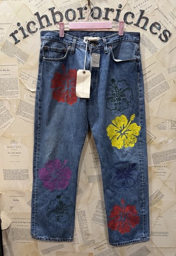 Джинсы Free People Tricia Fix Hibiscus с цветочной вышивкой и ручной росписью синего цвета M NWT