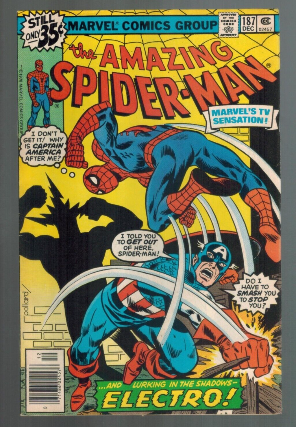 ⑧　MARVEL  SPIDER MAN AND CAPTAIN AMERICA Amazing Spider-Man 187 vs Captain America! Electro! Fine+