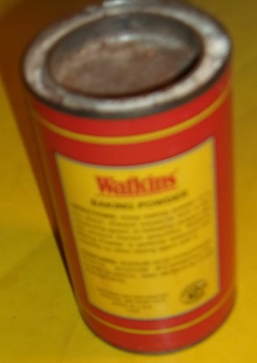 Antique Style Watkins Baking Powder Full Tin Can Nice Graphics! See!
