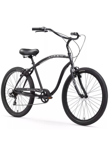 26" Firmstrong Chief Seven 7 Speed Beach Cruiser Bicycle, MATTE BLACK