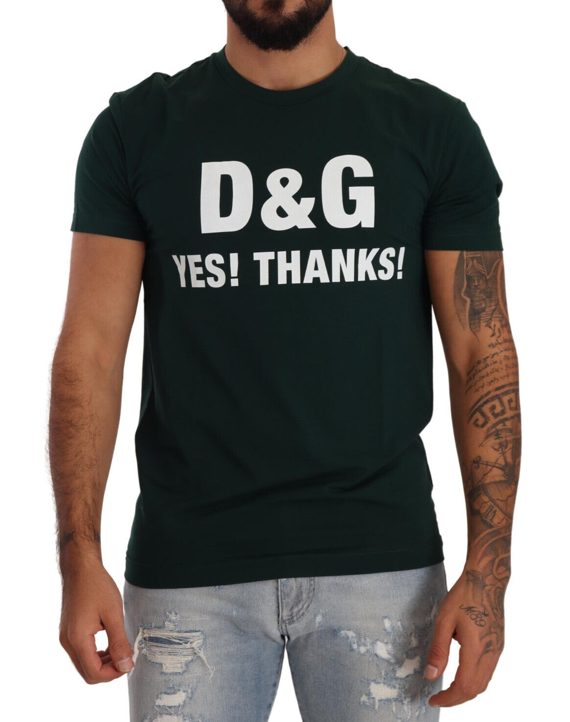 

Футболка DOLCE - GABBANA Хлопковая зеленая футболка с круглым вырезом D-G YES! СПАСИБО! ИТ46/УС36/С, Зеленый