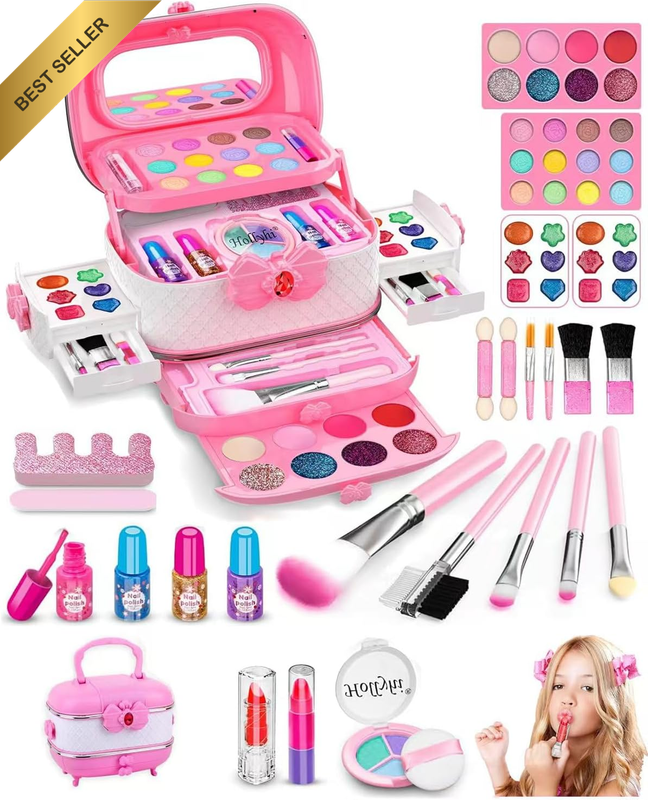 Princess Makeup Kit Girls 3-12 Real Washable Cosmetic Set Mirror Play Gift