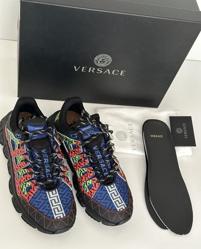 Pre-owned Versace Men's Greca Chain Reaction Sneakers Black 13 (46 Euro) It Dsu8094 It In Multicolor