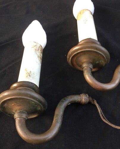 Pair Of Antique Vintage Brass Copper candle socket sconce light fixtures