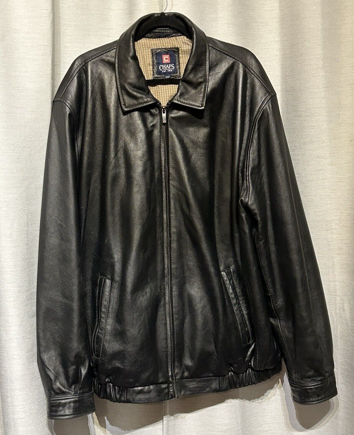 CHAPS Ralph Lauren Lined Jacket, Black, 100% Leather, Full